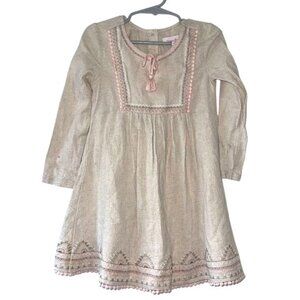 Tommy Bahama Girls Embroidered Beige Long Sleeve Dress Size 4-5 Years